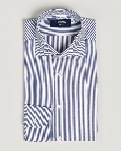 Herr |  | Kamakura Shirts | Slim Fit Striped Broadcloth Shirt Navy