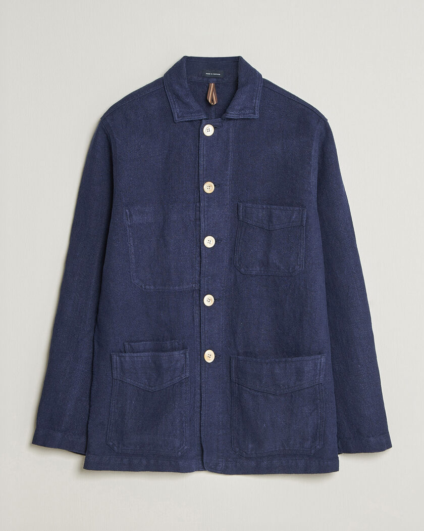 Drake's Heavy Linen 5-Pocket Chore Jacket Navy – Blå