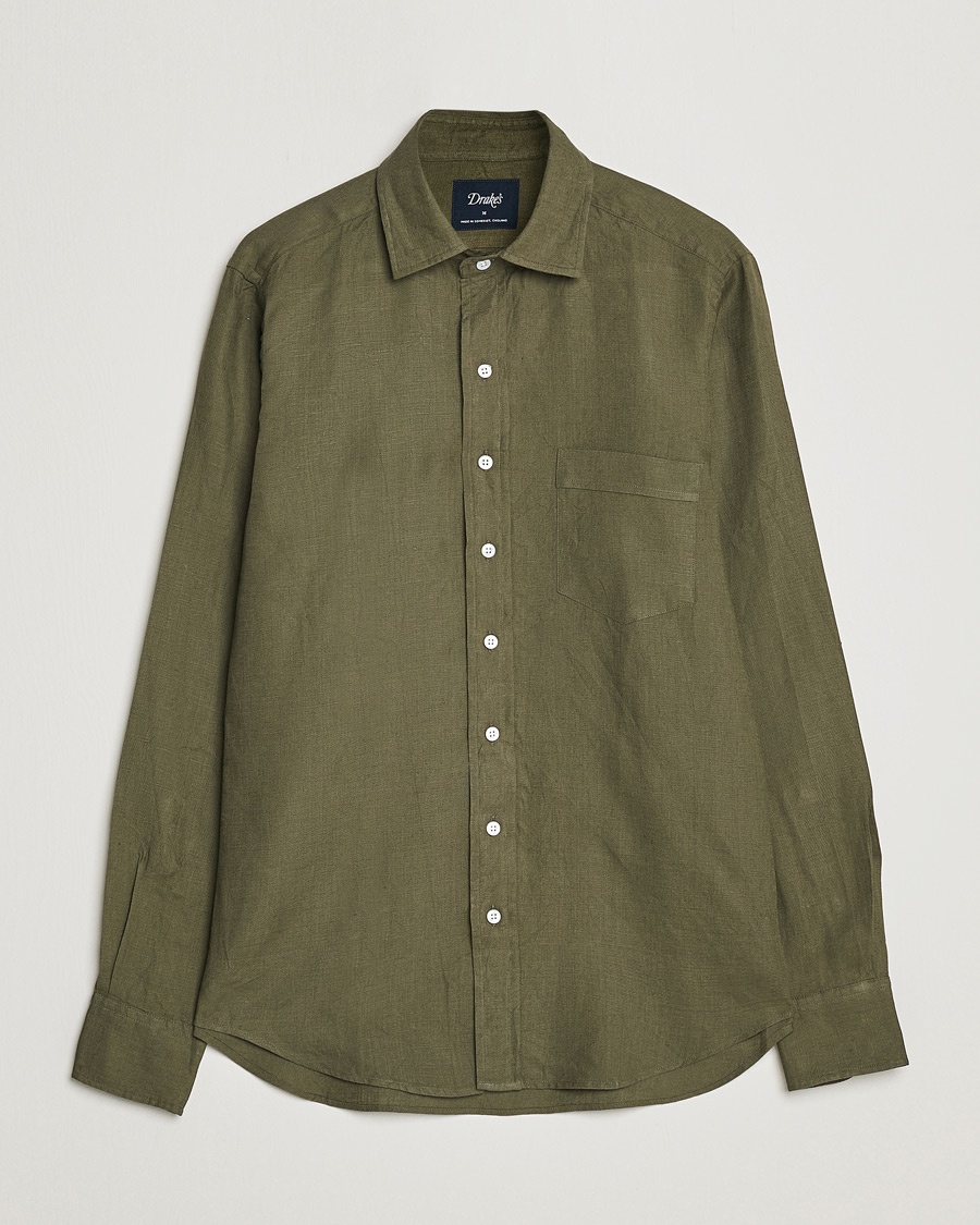 Drake's Linen Summer Shirt Green – Grön