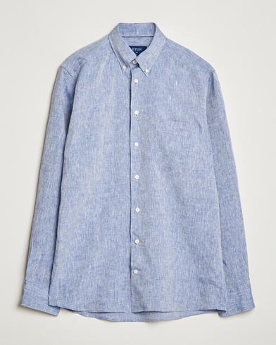 Herr |  | Eton | Slim Fit Linen Shirt Mid Blue