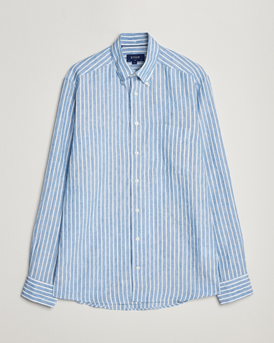 Herr | Wardrobe basics | Eton | Slim Fit Striped Linen Shirt Mid Blue