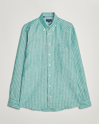 Herr | Linneskjortor | Eton | Slim Fit Striped Linen Shirt Green