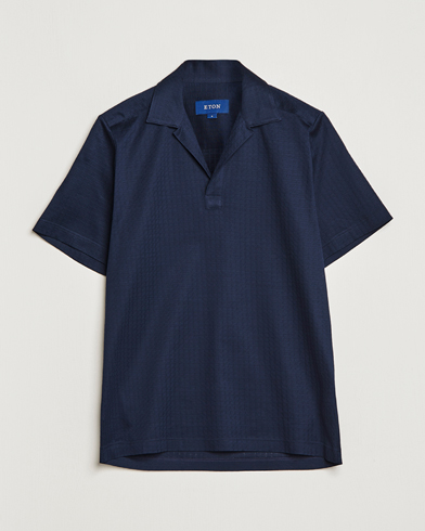 Herr | Eton | Eton | Filo Di Scozia Open Collor Shirt Navy Blue