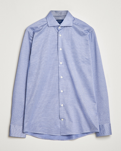 Herr | Eton | Eton | Filo Di Scozia King Knit Shirt Mid Blue