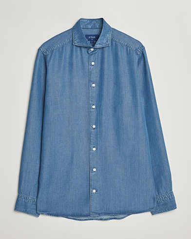 Herr | Jeansskjortor | Eton | Light Denim Tencel Shirt Navy Blue