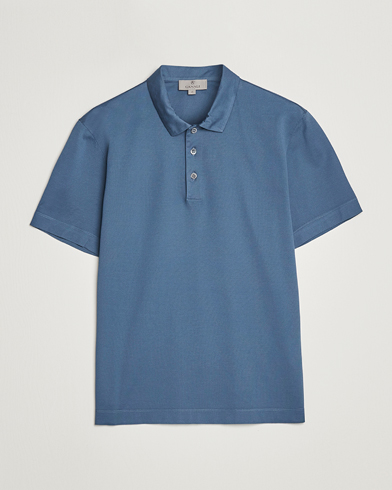 Herr | Canali | Canali | Short Sleeve Polo Pique Steel Blue