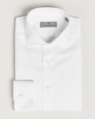 Herr | Businesskjortor | Canali | Slim Fit Linen Shirt White