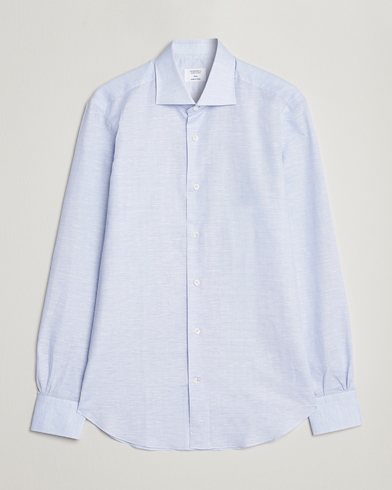 Herr | Linneskjortor | Mazzarelli | Soft Cotton/Linen Shirt Light Blue