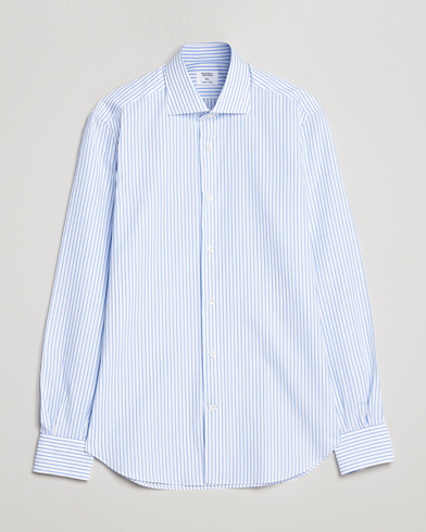 Herr | Italian Department | Mazzarelli | Soft Cotton Cut Away Shirt Light Blue Stripe