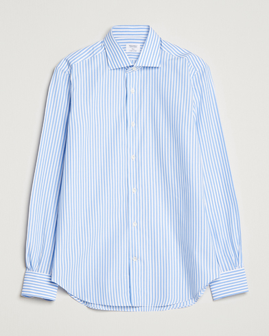 Herr |  | Mazzarelli | Soft Cotton Cut Away Shirt Blue Stripe