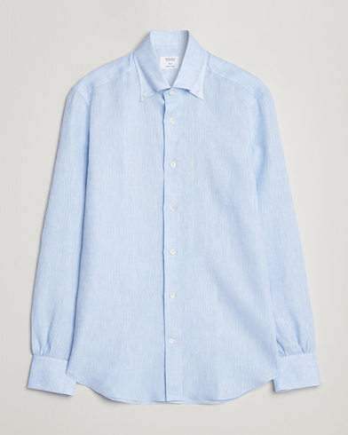 Herr | Linneskjortor | Mazzarelli | Soft Linen Button Down Shirt Light Blue