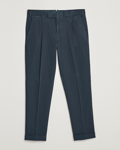 Herr | Summer | PT01 | Slim Fit Pleated Linen Blend Trousers Navy