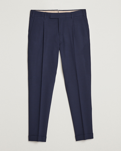 Herr | PT01 | PT01 | Slim Fit Pleated Glencheck Wool Trousers Navy