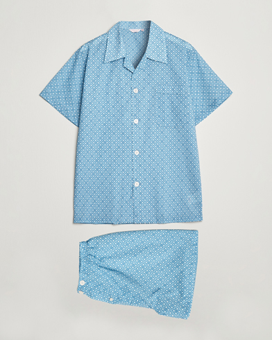 Herr | Pyjamas | Derek Rose | Shortie Printed Cotton Pyjama Set Blue