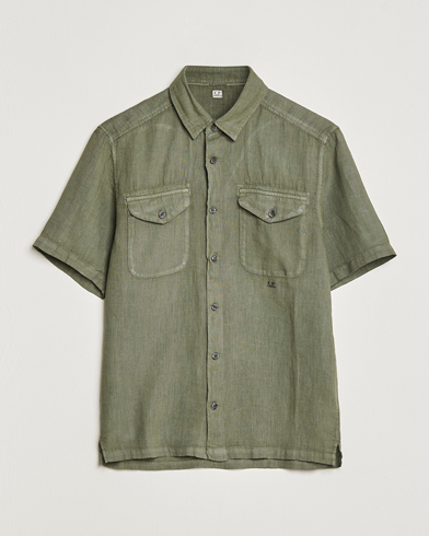 Herr | Kortärmade skjortor | C.P. Company | Short Sleeve Pocket Linen Shirt Olive