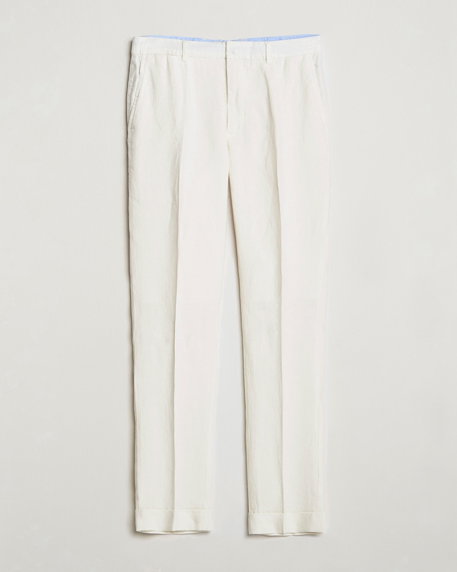 Polo Ralph Lauren Linen Pleated Trousers Cream – Vit