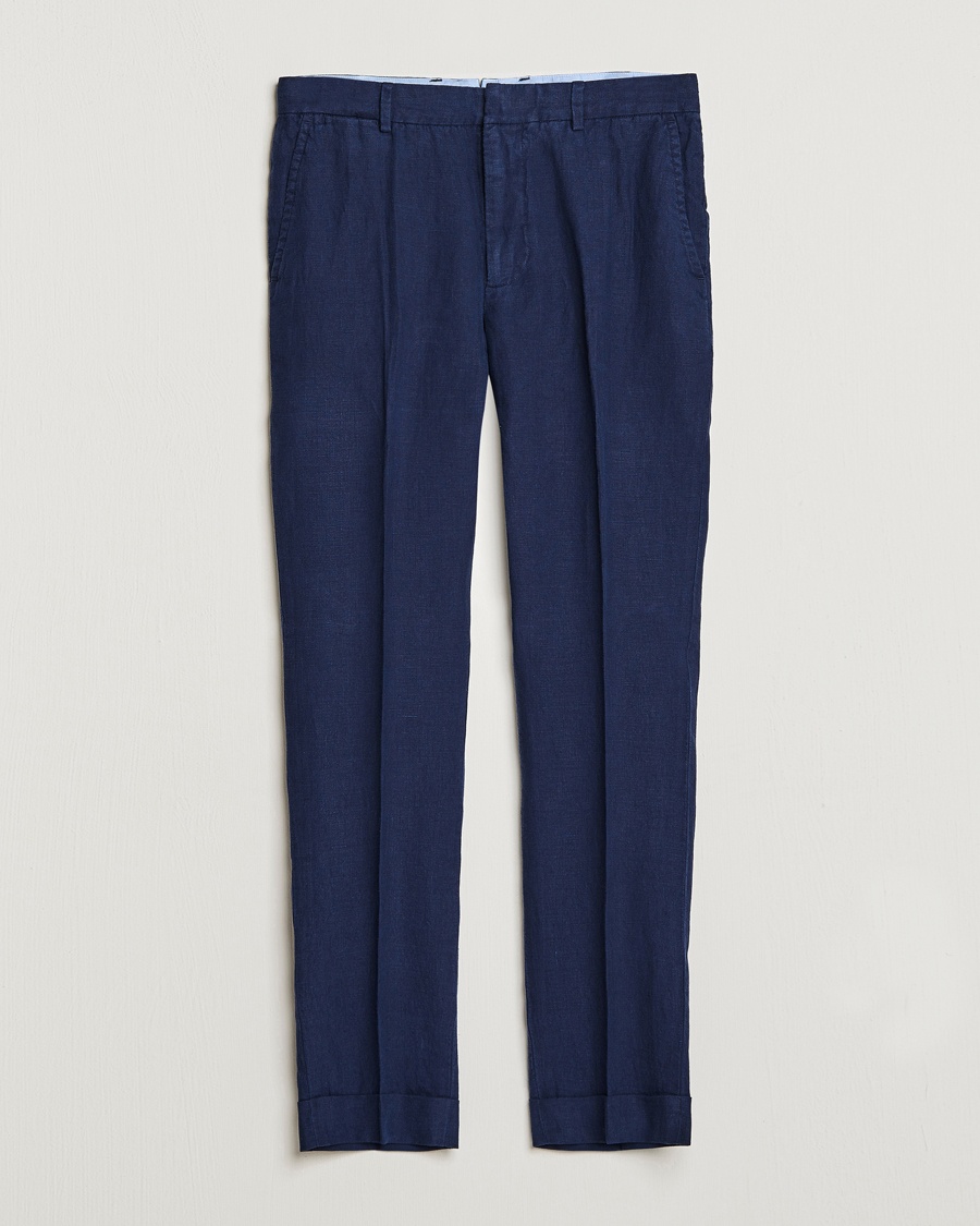 Polo Ralph Lauren Linen Pleated Trousers Navy – Blå