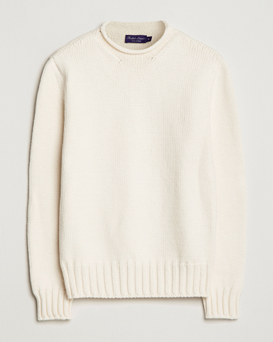 Herr | Stickade tröjor | Ralph Lauren Purple Label | Caged Cotton Rib Sweater Natural
