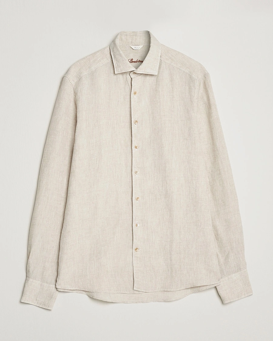 Herr | Skjortor | Stenströms | Slimline Cut Away Linen Shirt Beige