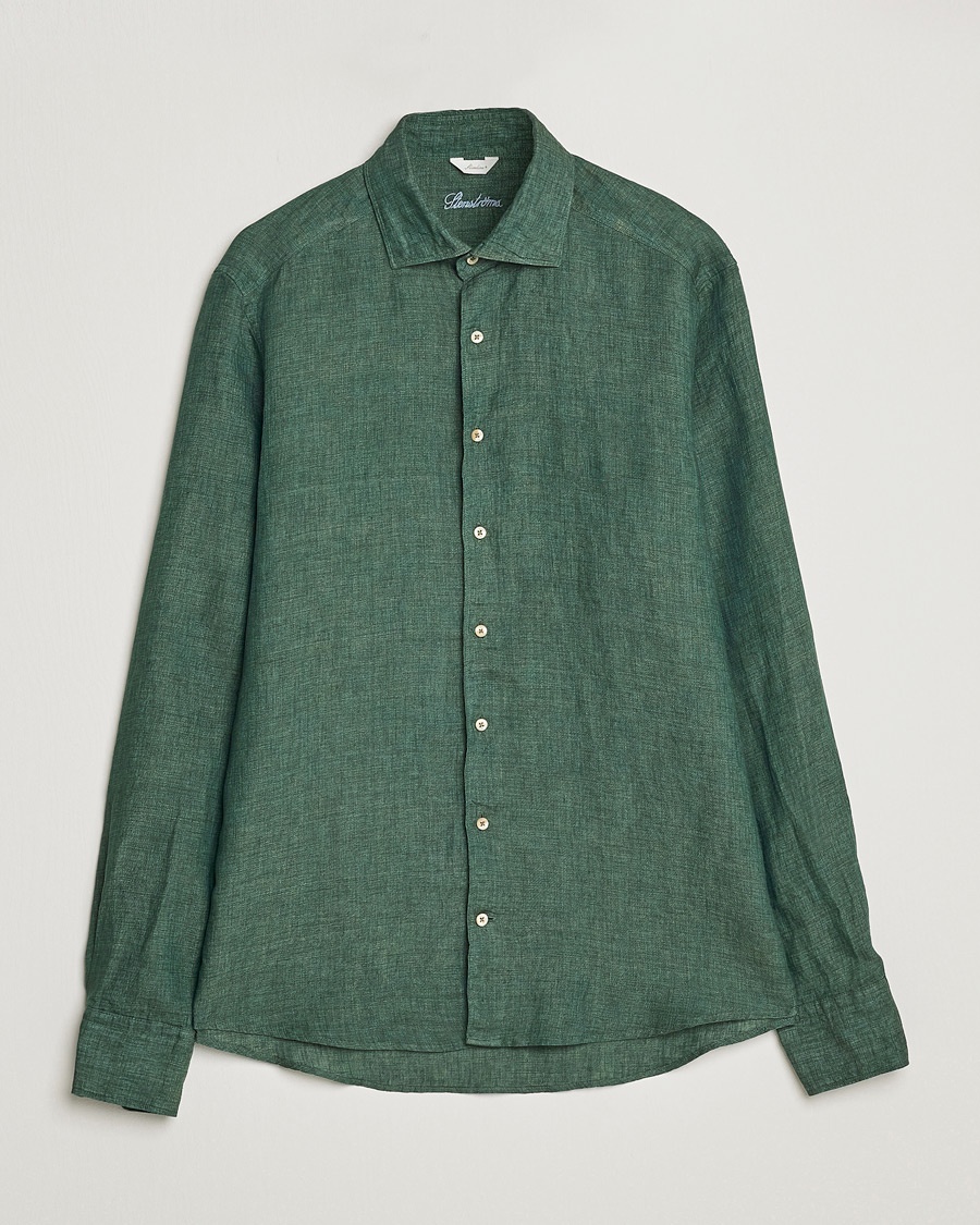  Slimline Cut Away Linen Shirt Dark Green