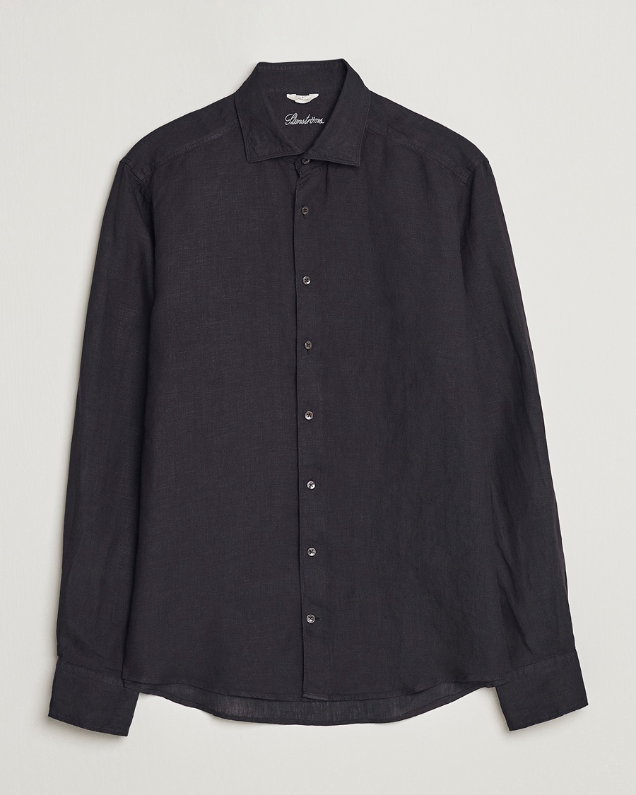  Slimline Cut Away Linen Shirt Black