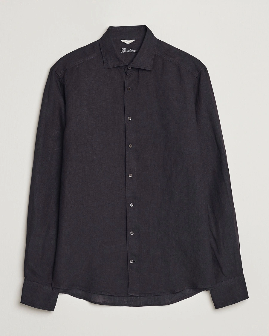 Herr | Linneskjortor | Stenströms | Slimline Cut Away Linen Shirt Black