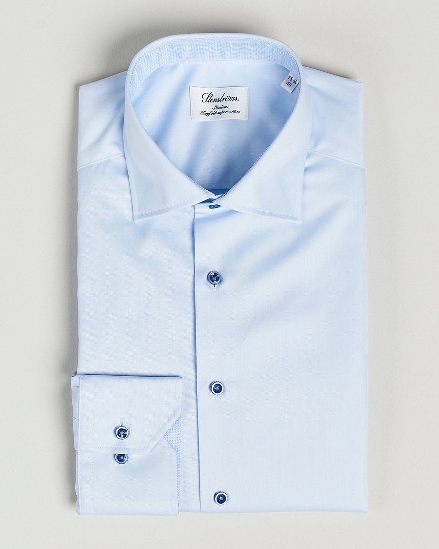 Herr | | Stenströms | Slimline Cut Away Contrast Shirt Blue