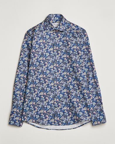 Herr |  | Stenströms | Slimline Cut Away Flower Print Shirt Blue