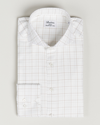 Herr |  | Stenströms | Slimline Cut Away Windowpane Shirt White/Beige