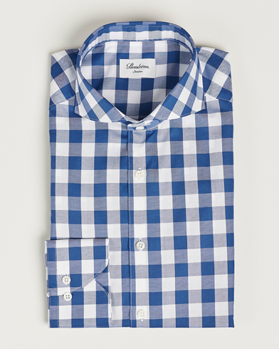 Herr |  | Stenströms | Slimline Cut Away Large Gingham Shirt Blue