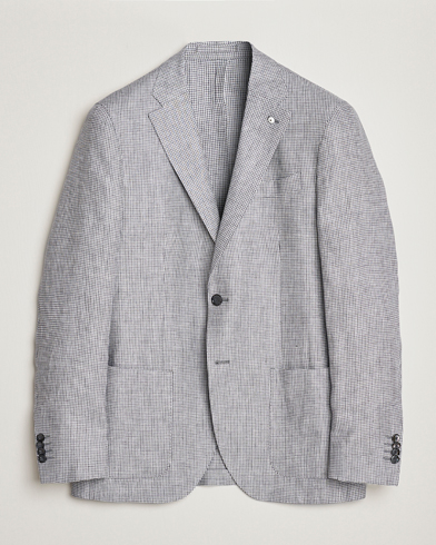 Herr | Linnekavajer | L.B.M. 1911 | Jack Regular Fit Houndstooth Linen Blazer Grey