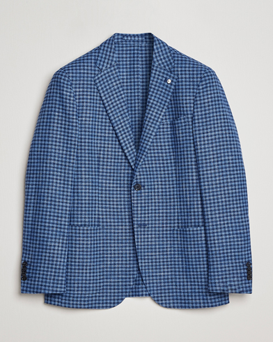 Herr | Linnekavajer | L.B.M. 1911 | Jack Regular Fit Checked Virgin Wool/Linen Blazer Blue
