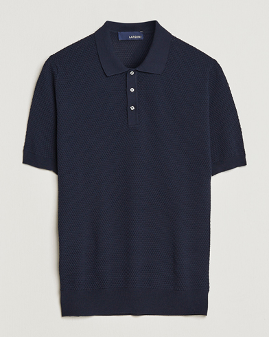 Herr | Kortärmade pikéer | Lardini | Short Sleeve Knitted Structure Cotton Polo Navy