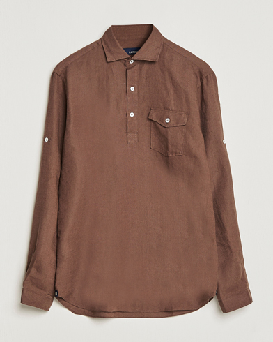 Herr | Skjortor | Lardini | Relaxed Linen Popover Shirt Brown
