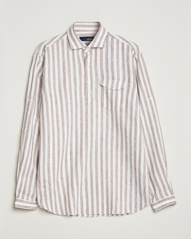 Herr | Linneavdelningen | Lardini | Relaxed Striped Linen Popover Shirt Brown/White