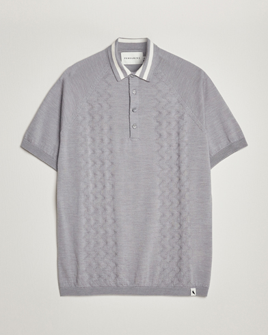 Herr |  | Peregrine | Textured Wool Short Sleeve Poloshirt Light Grey