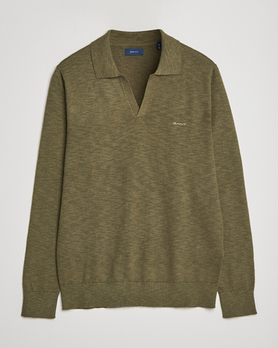 Herr | Stickade pikéer | GANT | Cotton/Linen Knitted Polo Racing Green