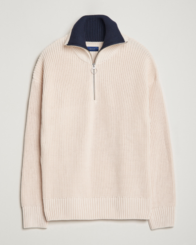 Herr | Kläder | GANT | Chunky Ribbed Knitted Half-Zip Linen White