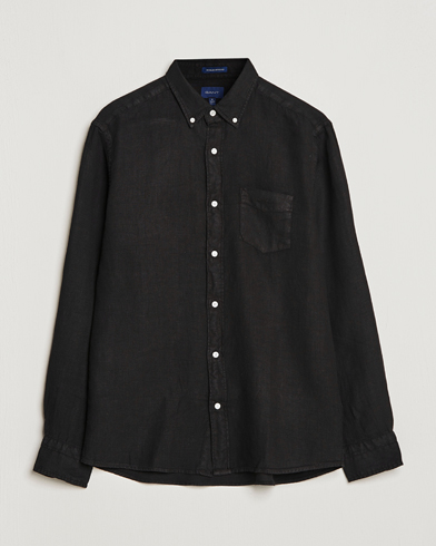 Herr | Linneskjortor | GANT | Regular Fit Garment Dyed Linen Shirt Black