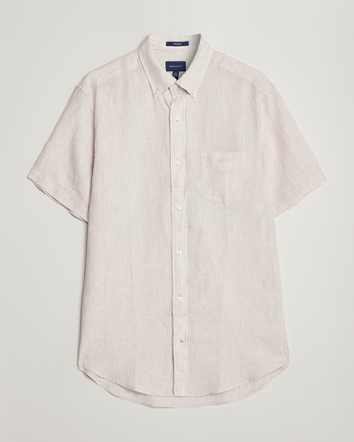 Herr | Kortärmade skjortor | GANT | Regular Fit Striped Linen Short Sleeve Shirt Dry Sand