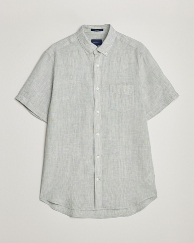Herr | Kortärmade skjortor | GANT | Regular Fit Striped Linen Short Sleeve Shirt Calamata Green