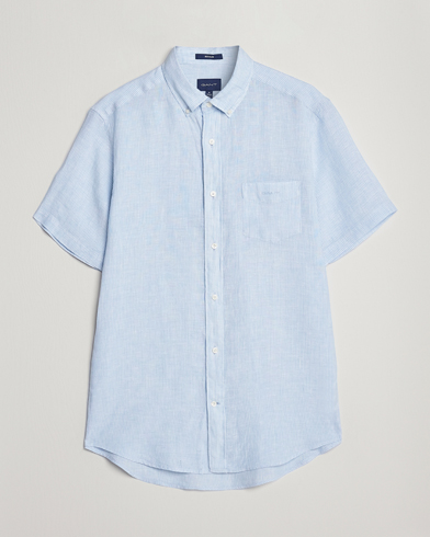 Herr |  | GANT | Regular Fit Striped Linen Short Sleeve Shirt Capri Blue