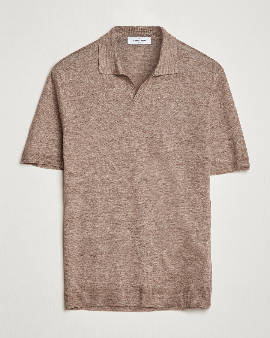 Herr | | Gran Sasso | Knitted Linen Polo Beige Melange