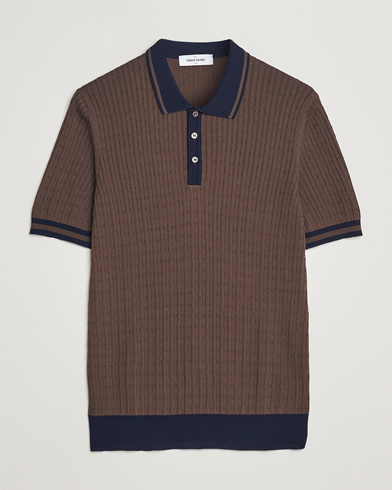 Herr | Gran Sasso | Gran Sasso | Cable Knitted Contrast Polo Dark Brown