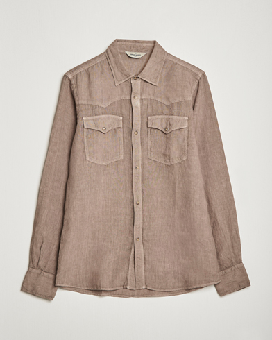Herr | Gran Sasso | Gran Sasso | Casual Pocket Linen Shirt Medium Brown