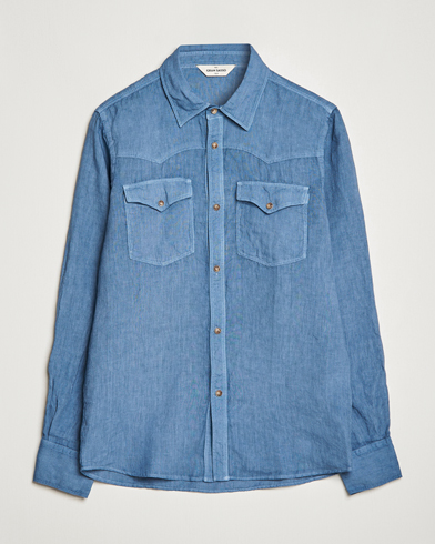 Herr |  | Gran Sasso | Casual Pocket Linen Shirt Blue