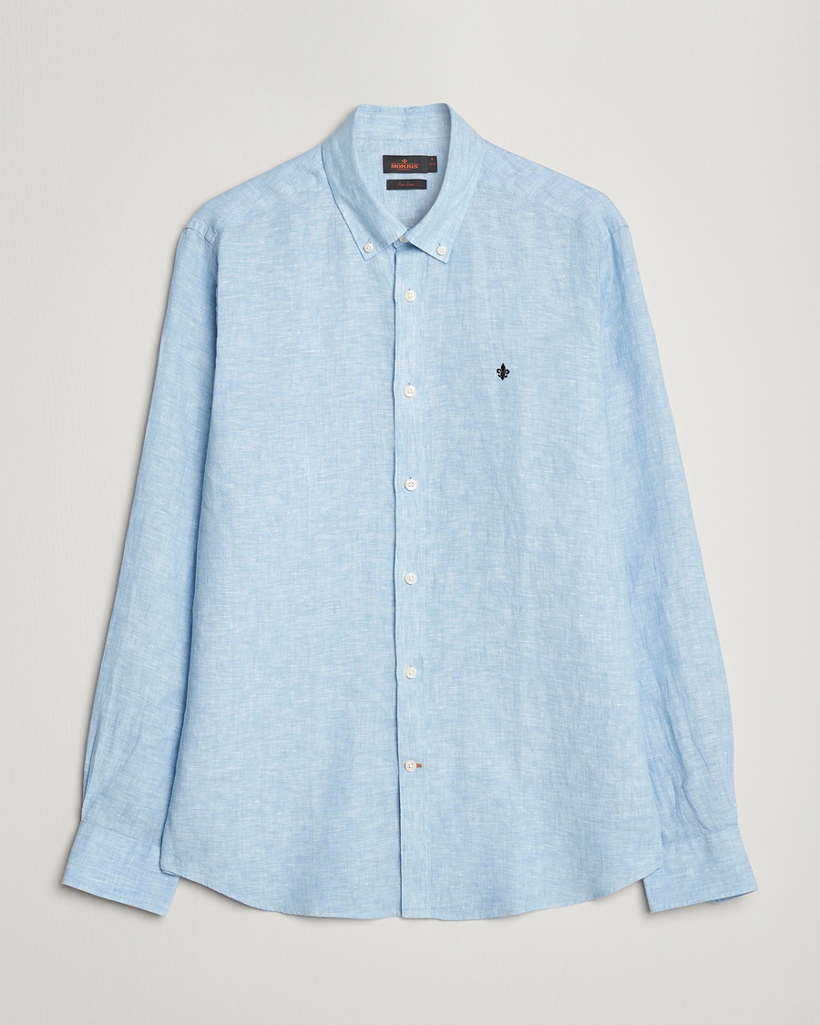 Morris Douglas Linen Button Down Shirt Light Blue – Blå