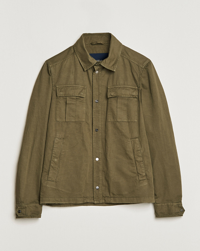 Herr | Jackor | Herno | Washed Cotton/Linen Shirt Jacket Army Green