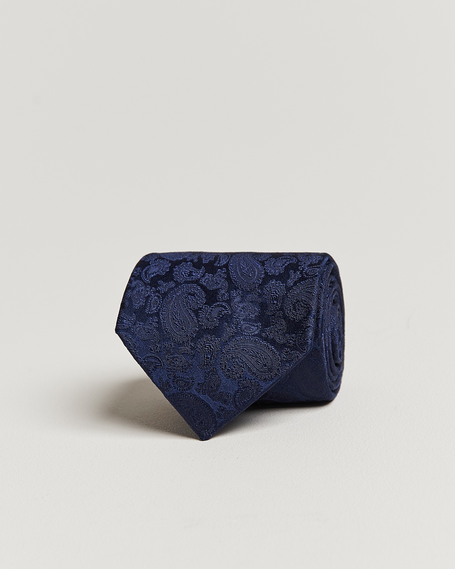 Amanda Christensen Silk Tonal Paisley Tie 8 cm Navy – Blå