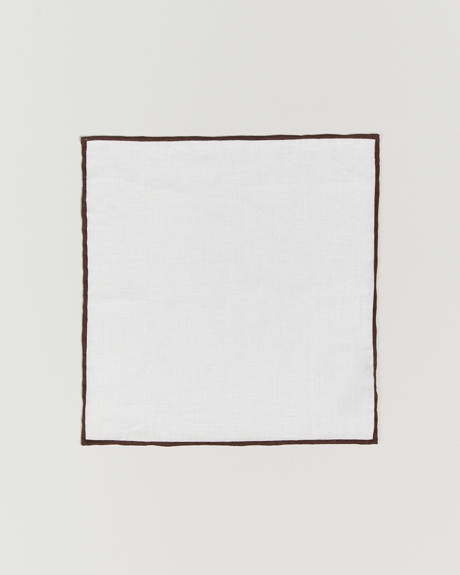 Amanda Christensen Linen Paspoal Pocket Square White/Brown – Vit